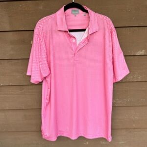 Fennec Fox reddish pink and white plaid polo size large